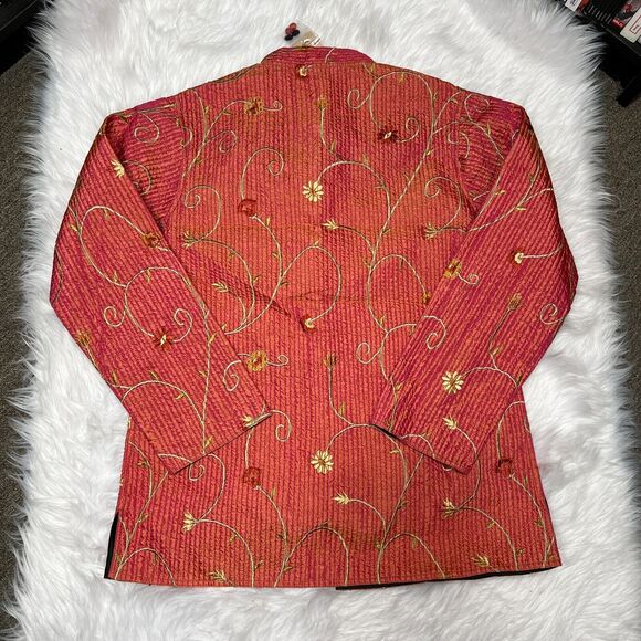 SAM HILU'S CLASSICS REVERSIBLE QUILTED JACKET FLORAL METALLIC PINK / BLACK - Picture 4 of 9